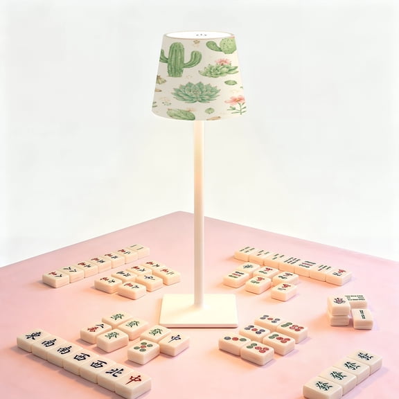 Mahjong Table LED Lamp, cactus succulent Southwest, Cordless Touch Control 3 Color Dimmable Rechargeable Light, Bedside Nightstand Decor Gift for Mahjong Lover