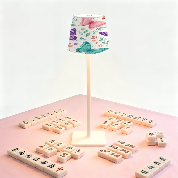 Mahjong Table LED Lamp, colorful butterflies, Cordless Touch Control 3 Color Dimmable Rechargeable Light, Bedside Nightstand Decor Gift for Mahjong Lover
