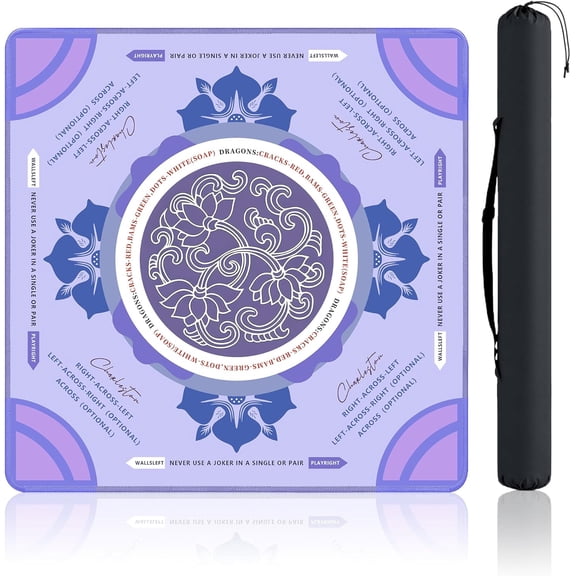 Mahjong Table Mat with Rules 31.5" x 31.5" Neoprene Rubber Square Purple Gaming Mat - Anti-Slip, Noise Reduction Durable & Easy to Clean for Mahjong Tiles, Poker, Dominoes & Board/Tile Games (Purple)