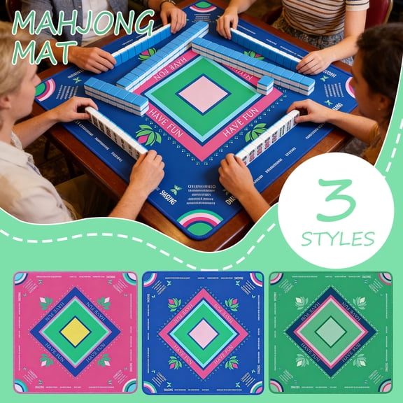 Mahjong Table Mats, Games for Family Game Night, Square Table Cover, Thickened Non-Slip Wear Resistant Rubber Game Mat with Locked Edges and Storage Bag