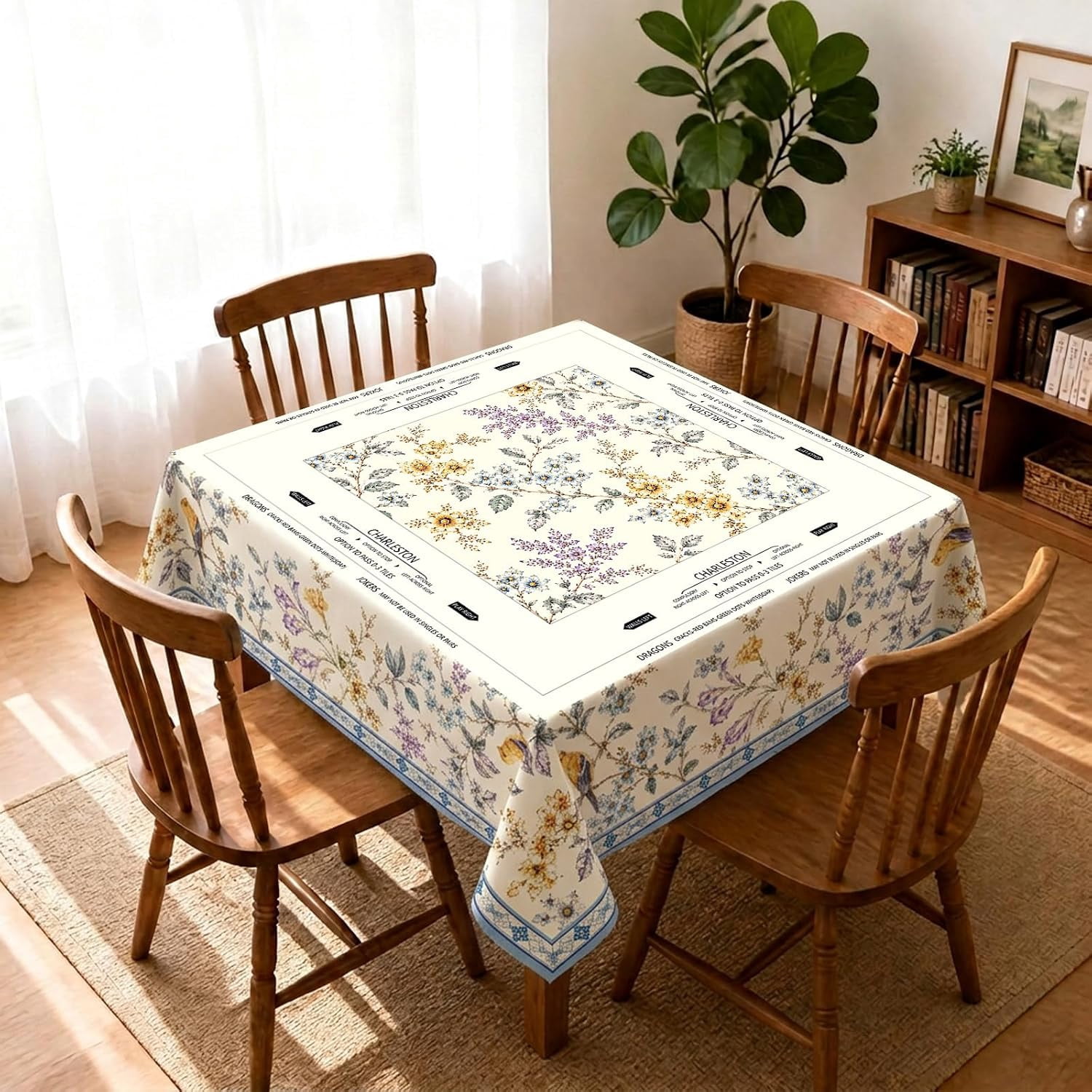 Mahjong Tablecloth, 55 x 55 Inch Square Mahjong Table Cover(Floral Bird ...