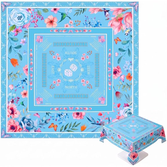 Mahjong Tablecloth Mahjong Mats 55" x 55" Inch, Flower, Blue