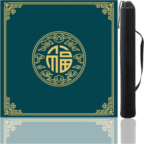Mahjong Tablecloth, Traditional Chinese Style 31.5x31.5in Scratch-Resistant Table Cover with Edge-Locking Craftsmanship & Blessing Pattern