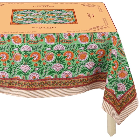 Mahjong Tablecloth with Game Rules, 55" x 55" Green Flower