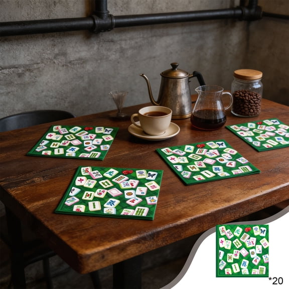 Mahjong Themed Party Tableware Set Paper Plates Napkins Cups Tablecloth for Game Night Gathering Asian Style Celebration