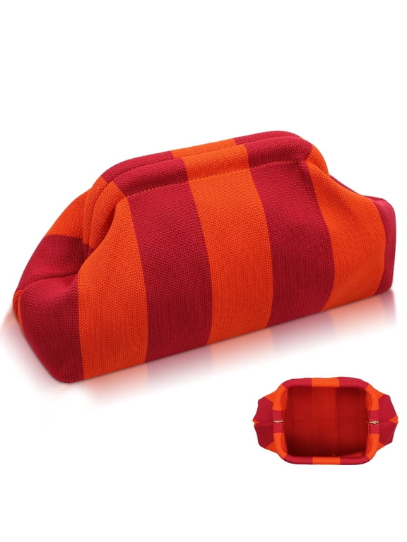 Mahjong Tile Bag Woven Crochet Clutch Purse, Striped Dumpling Bag for 166 Tiles, Summer Beach Vacation Handbag