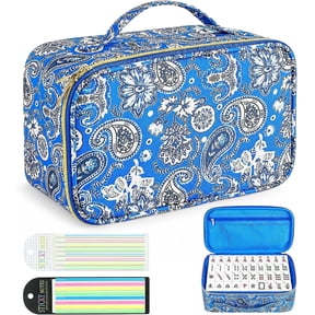Mahjong Tile Bag with Zipper & Handle - Thickened Storage Carrying Pouch Inner Pocket, Protective Polyester Tile Bag Mahjong Bag with Zipper for Standard 1.2" American Mahjong Tiles (Blue)