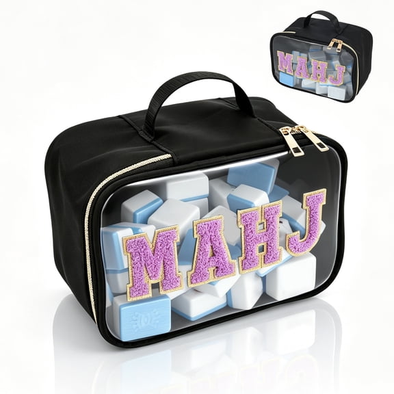 Mahjong Tile Bag with Handle for 166 American Tiles, Water-Resistant PVC Storage Case (Bag Only), Black