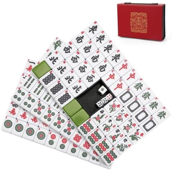 Mahjong Tile Set, 146pcs Chinese Mahjong Set Quality Mah Jong Tiles with Exquisite Storage Box Easy to Carry, Instructions Include Mah Jongg Sets for Family & Friends Gatherings