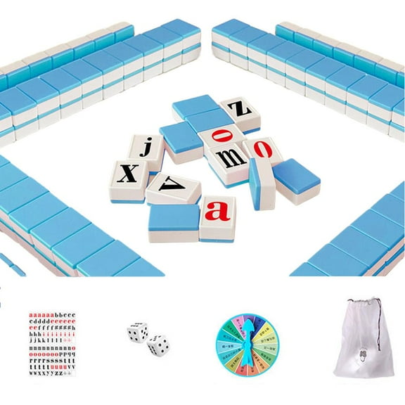 Mahjong Tile Set, English Mahjong Game Set For Adults & Teens, Alphabet Stickers Tiles English Mahjong Game,108