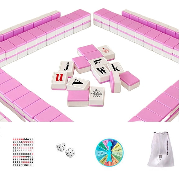 Mahjong Tile Set with English Letters & Numbers, Educational Learning Game for Adults & Teens, 108 Tiles + Stickers