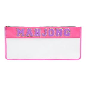 Mahjong Tile Storage Bag Portable Waterproof Organizer for American Mahjong Sets, Embroidered Letter Travel Case with Gold Zipper, 21 x 9 inch, Rose Red