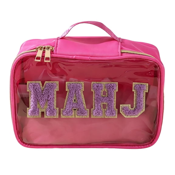 Mahjong Tile Storage Bag with Letter Print Design Portable Carrying Case Zippered Organizer Pouch for Travel and Home Game Nights A