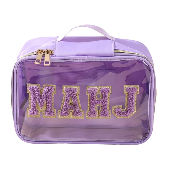 Mahjong Tile Storage Bag with Letter Print Design Portable Carrying Case Zippered Organizer Pouch for Travel and Home Game Nights D