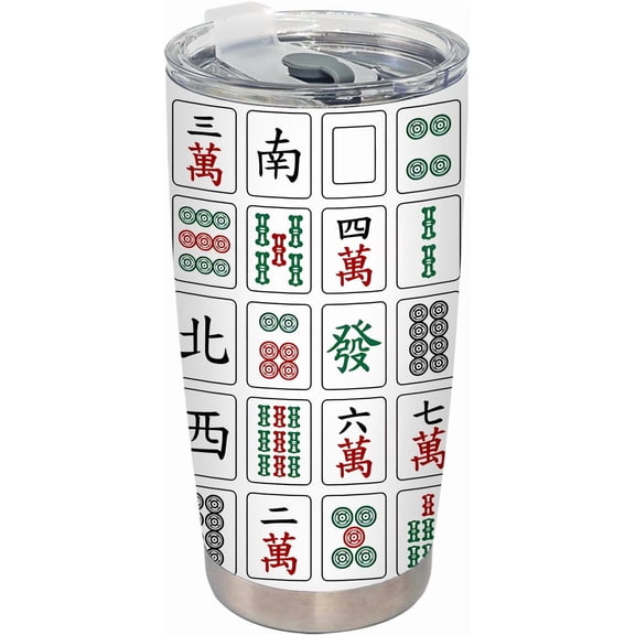 Mahjong Tiles Accessories Tumbler, Mah Jong Gifts Stainless Steel Tumbler with Lid and Straw 20oz, Gifts for Mahjong Players Lovers Travel Coffee Cup