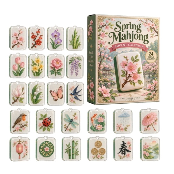 Mahjong Tiles Advent Calendar, 24 Day Countdown with Collectible Acrylic Game Tiles, Holiday Surprise Gift