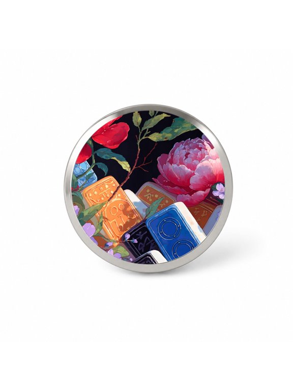 Mahjong Tiles Flowers Backpack Hat Novelty Lapel Pin