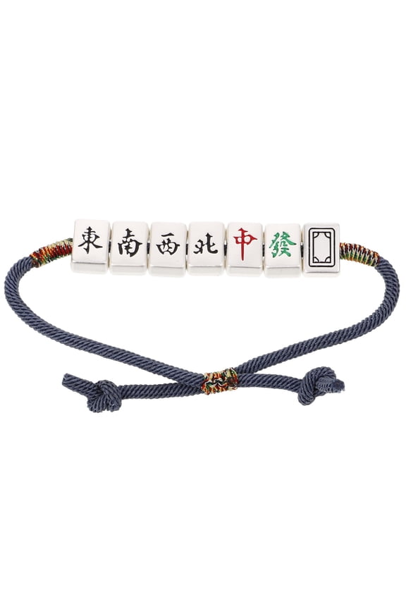Mahjong Woven Bracelet Adjustable Rope Wristband Chinese Style Silver Braided, Crystal, Style R4631