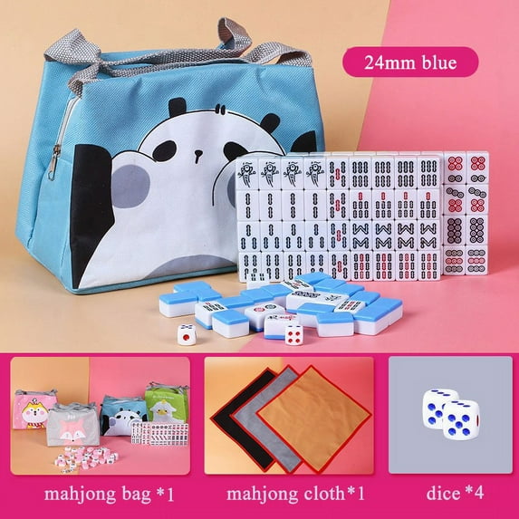 Mahjongs Chinese Traditional Mahjongs 144pcs 24mm Travel Board Game Family Toys Exquisitely Carved Portable Mahjong (Blue)