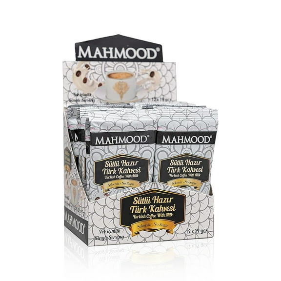 Mahmood Coffee Instant Coffee Mix, Turkish Coffee with Milk, No Sugar, 12 Sticks, 0.67 oz Each (8.04 oz Total)