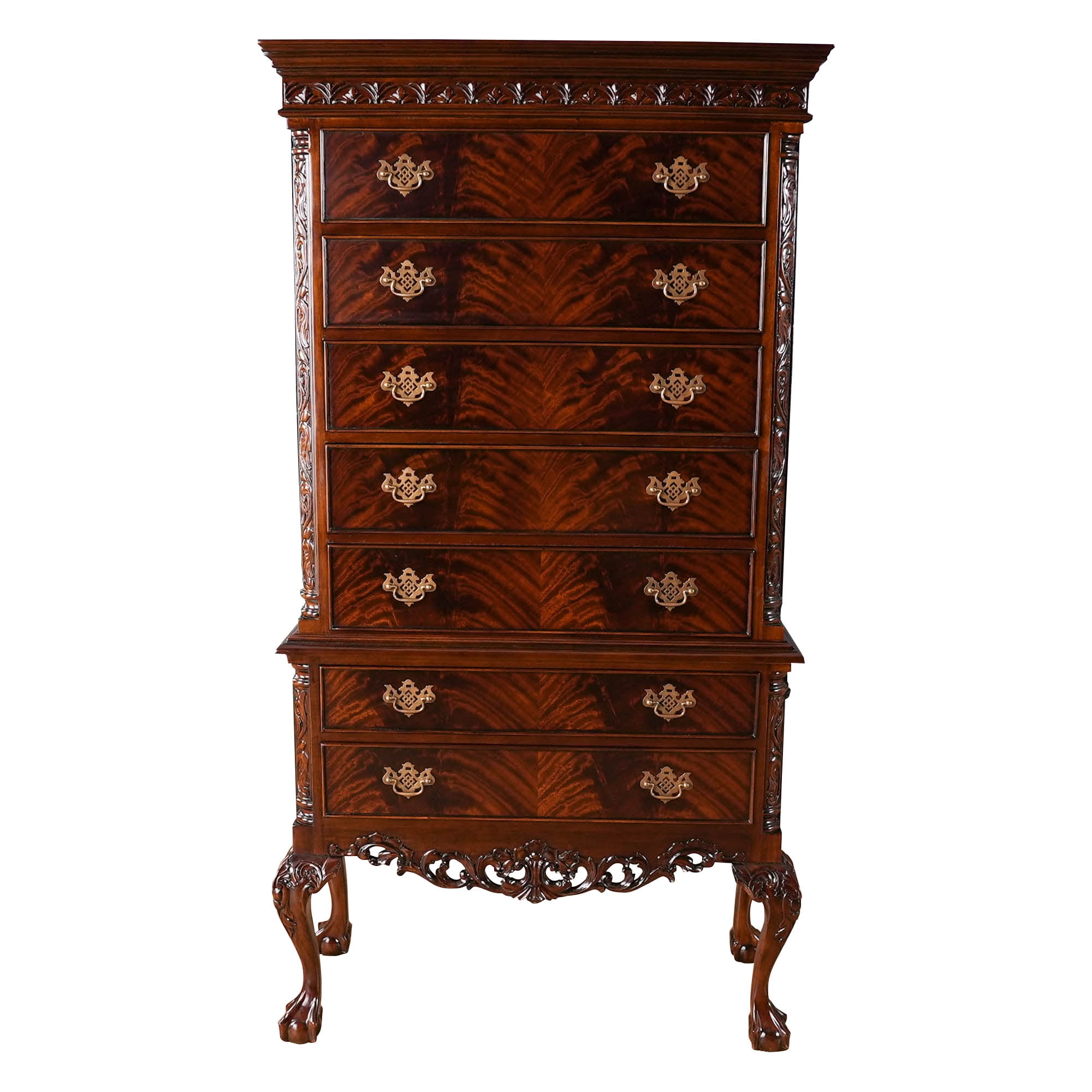 Victorian Mahogany Ball and Claw High Chest with Carved Legs