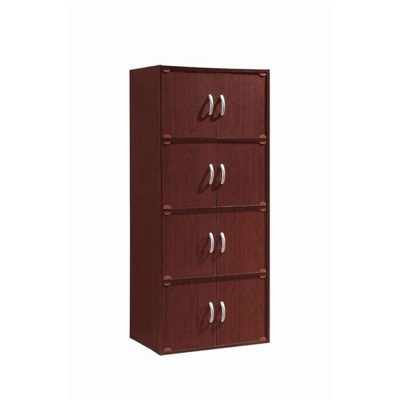 Mahogany Finish Modular Cube Storage Cabinet With 4 Double-Door Compartments