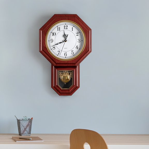 Mahogany Finish Vintage Wall Clock - Regulator Style Decorative Clock for Living Room & Bedroom