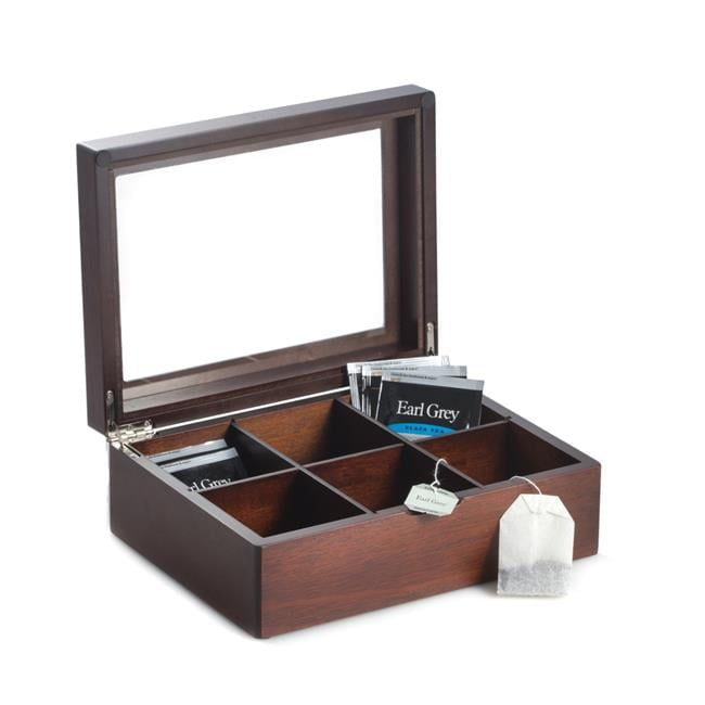 Mahogany Brown Tea Box with Clear Glass Top