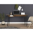 thumbnail image 1 of Mahogany Industrial Style Writing Desk with Glass Top and Open Shelf, 1 of 7