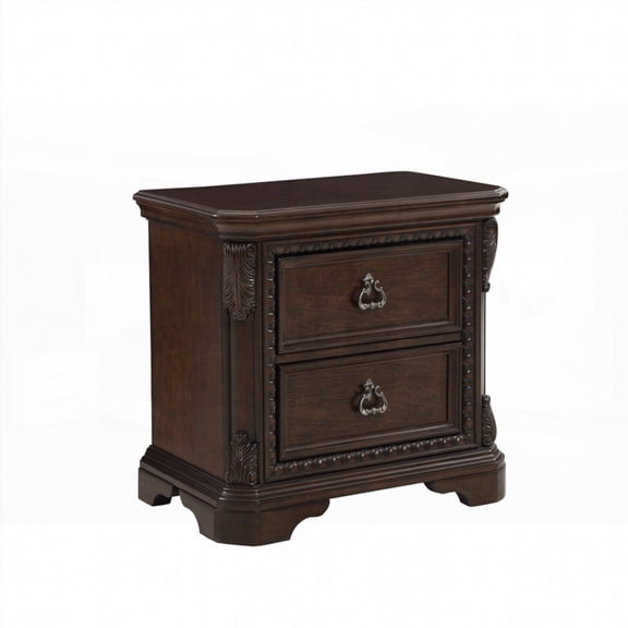 Mahogany Nightstand Having 2 Storage Drawers, Ash Veneer Finish & Custom Hardware