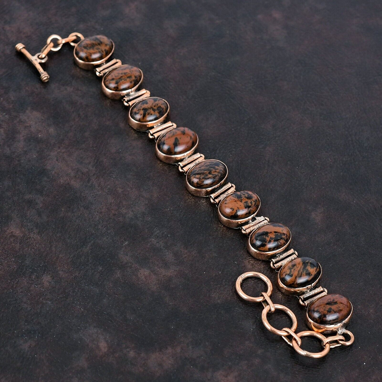 KALKA JEWELS Mahogany Obsidian Adjustable Bracelet Handcrafted Copper Unique Jewelry 6.0"