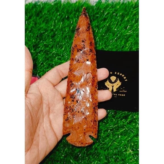 Mahogany Obsidian Arrowhead Crystal Point | 6 Inch Red Brown Natural Gemstone Spear Carving Sculptures | Hand Knapped Quartz Mineral Rocks Gems
