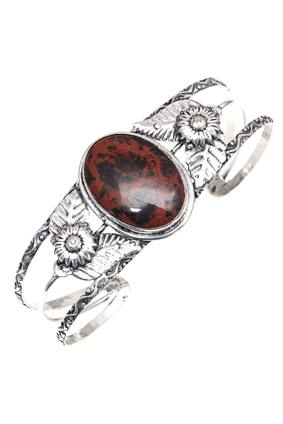Mahogany Obsidian Gemstone Man's Jewelry Cuff Bracelets7''Adjustable