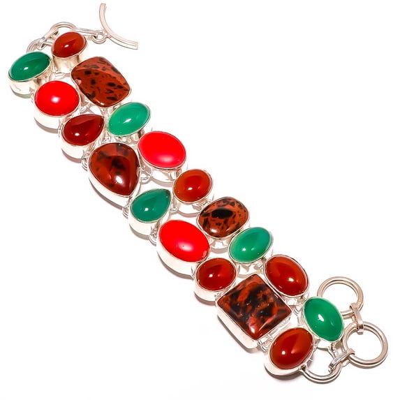 Mahogany Obsidian & Green Onyx 925 Sterling Silver Ethnic Bracelet 7-7.99" TB-63, Beautiful Jewelry For Woman, New Year Sale, Valentin's Day Gift