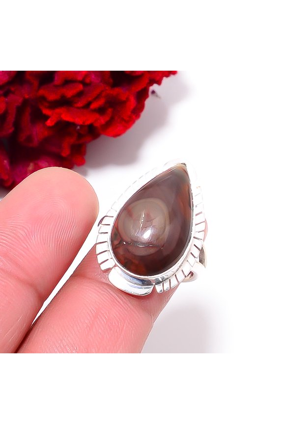 Mahogany Obsidian - Mexico Gemstone 925 Sterling Silver Ring S.8 R98110, Christmas Gift