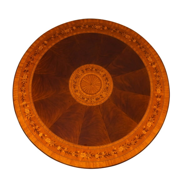 Mahogany Round Dining Table with Floral Inlay