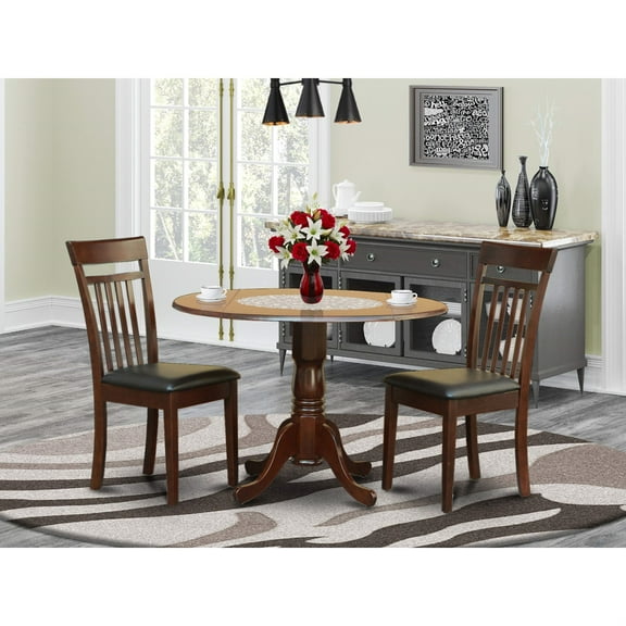 Mahogany Round Kitchen Dinette Table Set - Elegant and Versatile with Drop Leaves and Ladder Back Chairs - 42 Diameter, 30" Height"