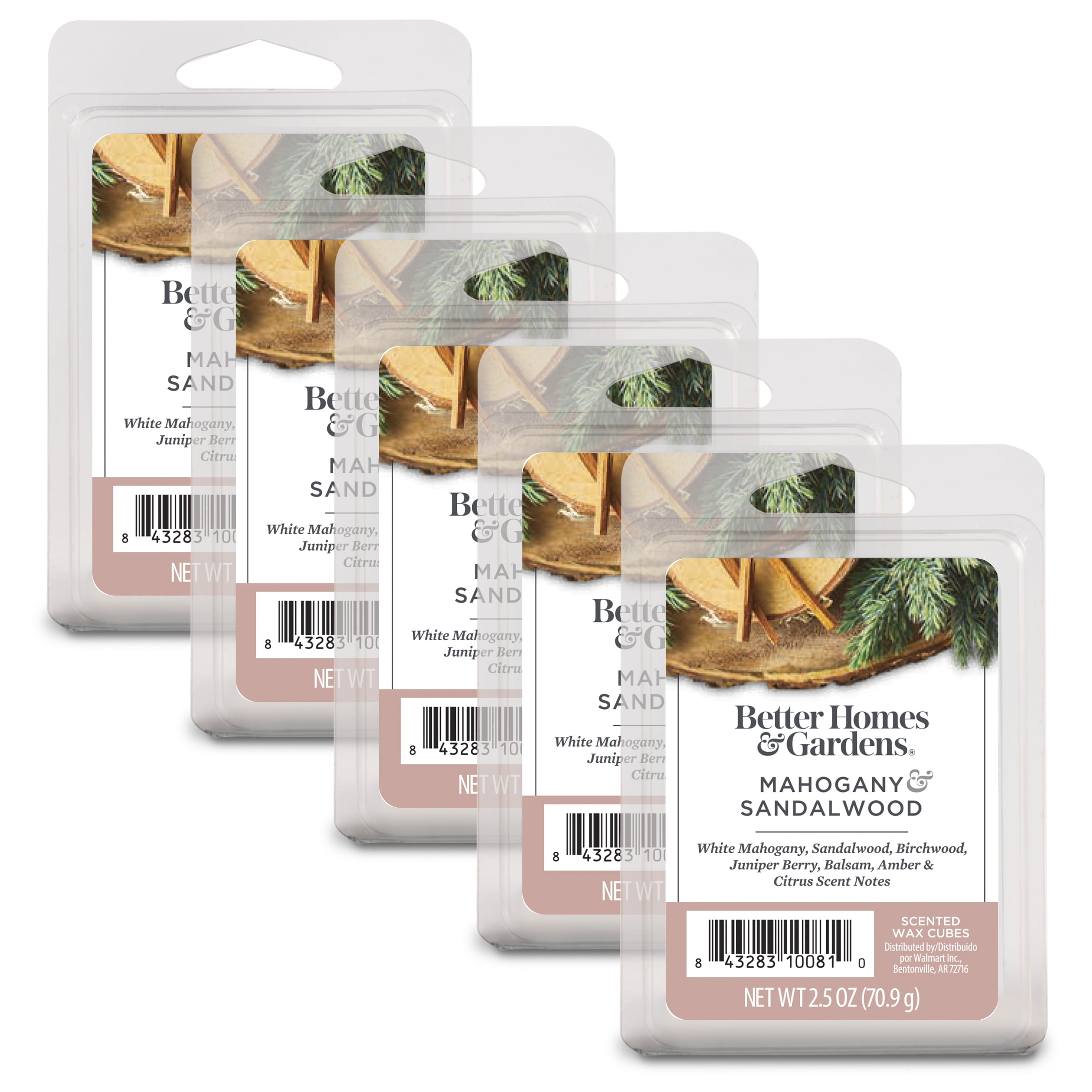 Mahogany & Sandalwood Scented Wax Melts, Better Homes & Gardens, 2.5 oz (5-Pack), Size: 12.5 oz