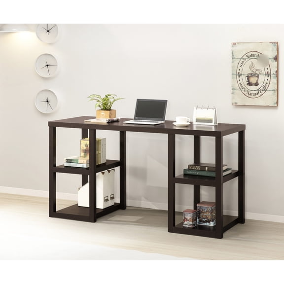 Mahogany Shade - Space Saving and 4 Shelves - Home Office Desk - Malamine Paper Surface