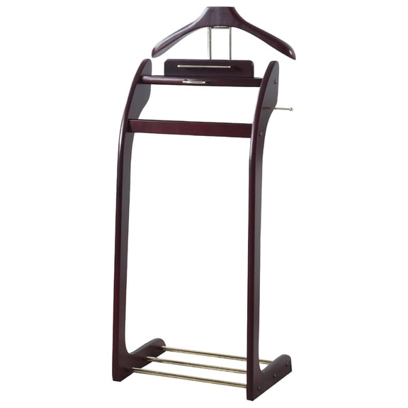 Mahogany Wardrobe Valet Stand for Men - Clothes Organizer & Accessory Holder - Bedroom, Office, Entryway - Wrinkle-Free Garment Rack