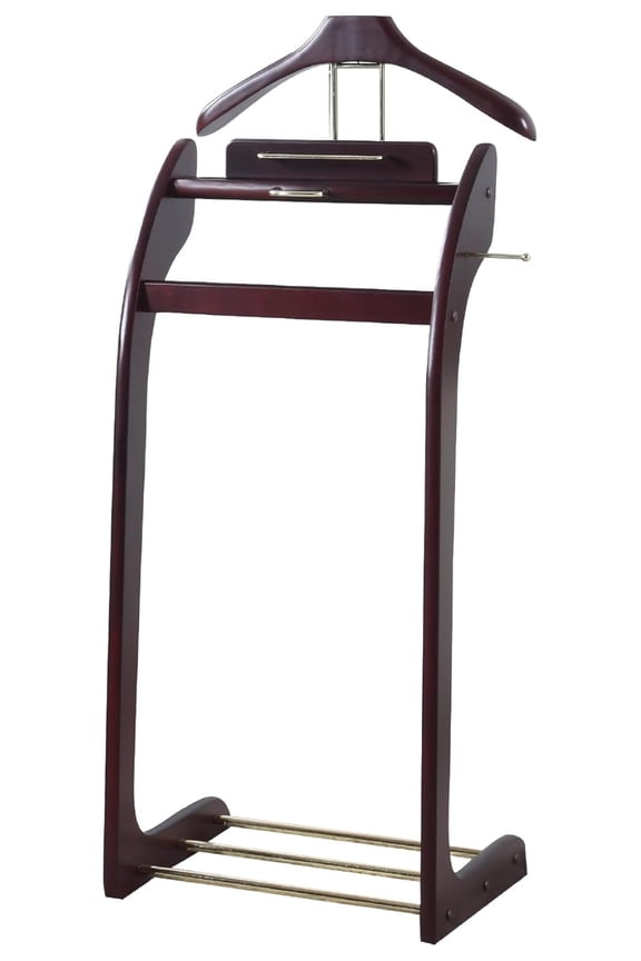 Mahogany Wardrobe Valet Stand for Men - Clothes Organizer & Accessory Holder - Bedroom, Office, Entryway - Wrinkle-Free Garment Rack