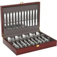 thumbnail image 1 of Mahogany Wood Silverware Storage Box,Silverware Case Flatware Chest with Felt Lined,Flatware Storage Box for 12 sets of Utensils,Silverware Chest without Silverware,Silverware Organizer with Lid, 1 of 7