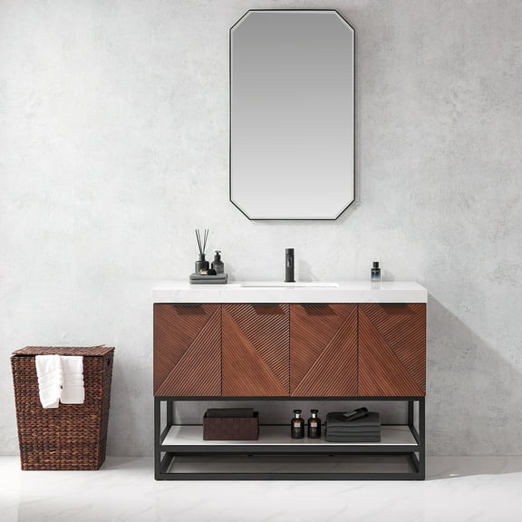 Mahon 48B" Bath Vanity in North American Deep Walnut with White Grain Stone Top
