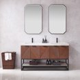 thumbnail image 1 of Mahon 60MB" Double Bath Vanity in N.A Deep Walnut with White Grain Stone &Mirror, 1 of 16