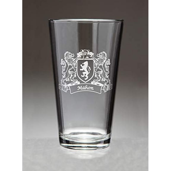 Mahon Irish Coat of Arms Lions Pint Glasses (Sand Etched)