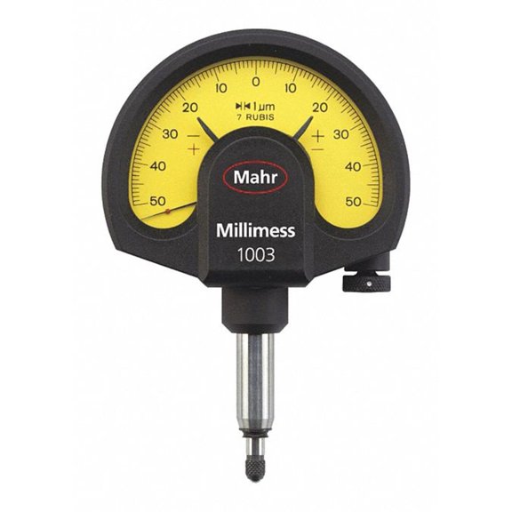 Mahr Federal 4334000 1003 Millimess Mechanical Dial Comparator, ±50 μm Range, 1 μm Resolution, 8 mm Stem, Yellow CA2