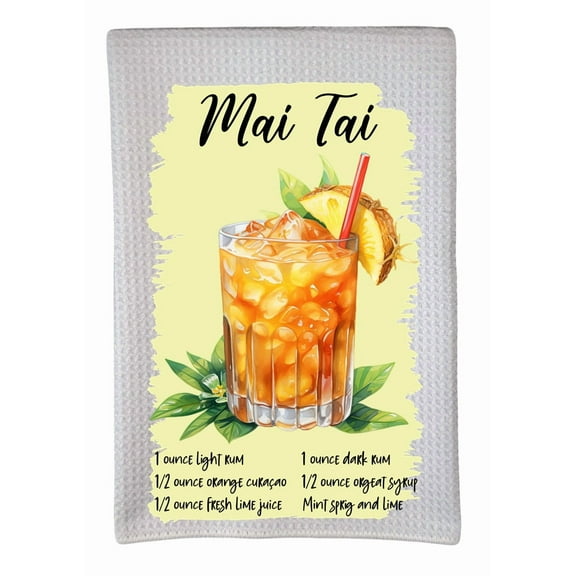 Mai Tai Cocktail Recipe Alcohol Drinks Bar 16"x24" Sublimation White Waffle Towel Trifolded 100% Polyester Highly Absorbent Kitchen Dish Towel Humorous Sarcastic Gift DZ-090