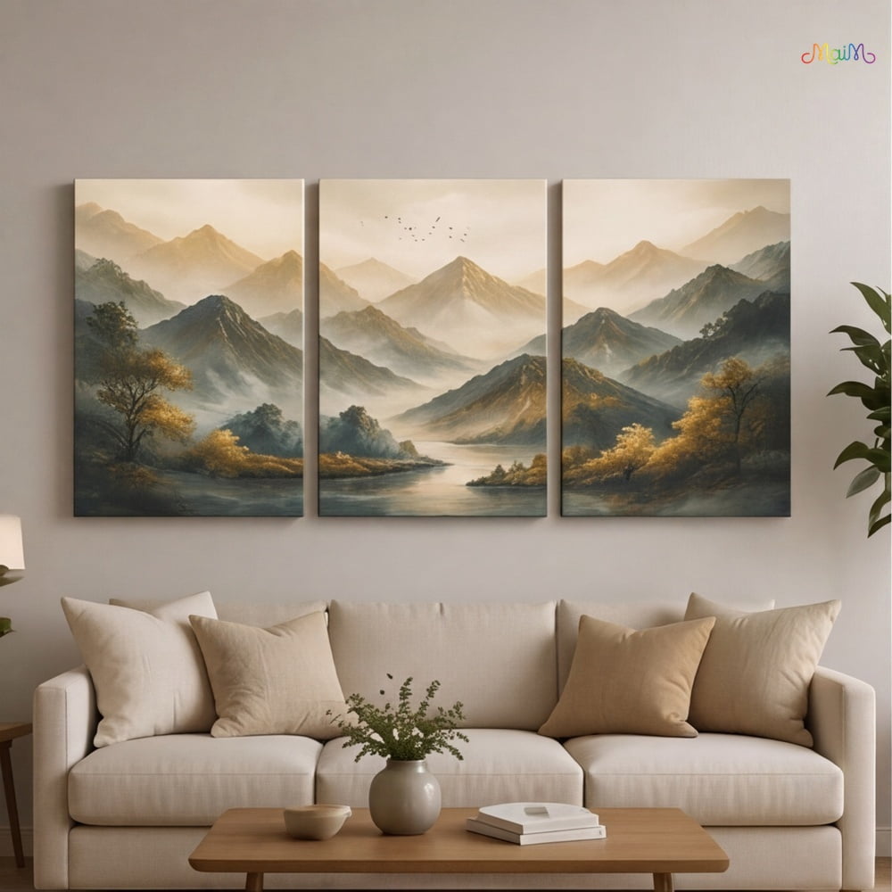 MaiM 12x18in Triptych Canvas Wall Art, Mountain Lake Landscape with ...