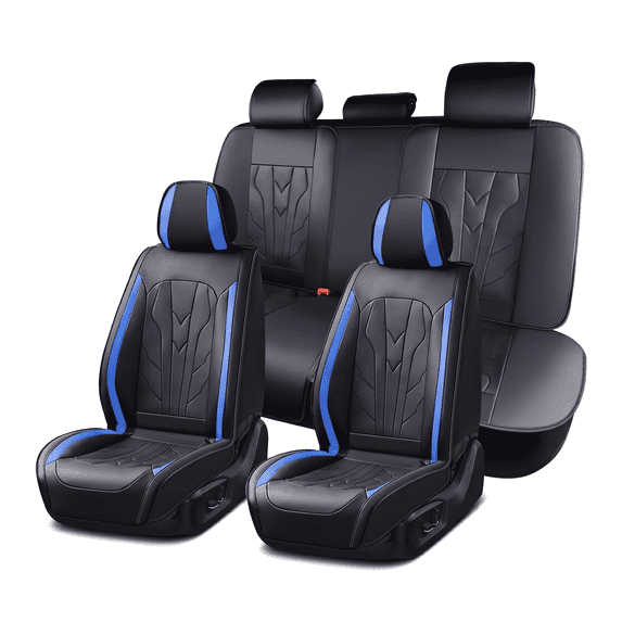 MaiQtai Car Seat Covers Set of 5 PU Leather Universal Fit Auto Cover SUV Truck, Blue