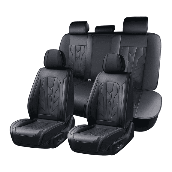 MaiQtai Car Seat Covers Set of 5 PU Leather Universal Fit Auto Cover SUV Truck, Black